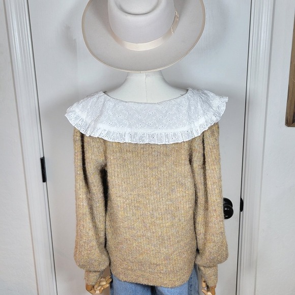 Lush Button Front Cardigan Sweater Eyelet Lace Collar Cottagecore, Whimsical, M - Picture 5 of 9